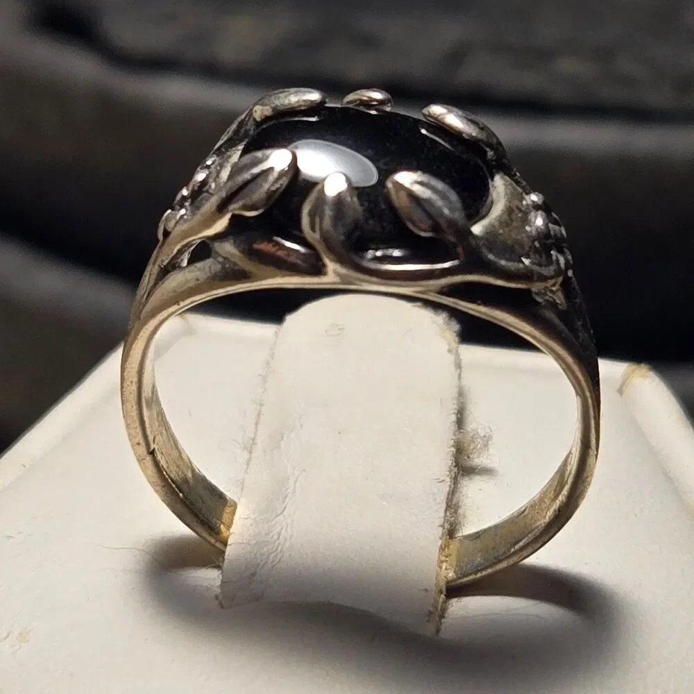 Floral Black vintage sterling silver ring sz 7 - Picture 4 of 6
